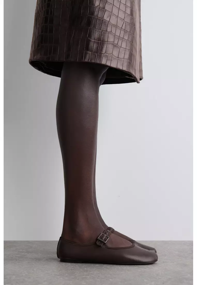 SQUARE-TOE BUCKLED BALLET FLATS