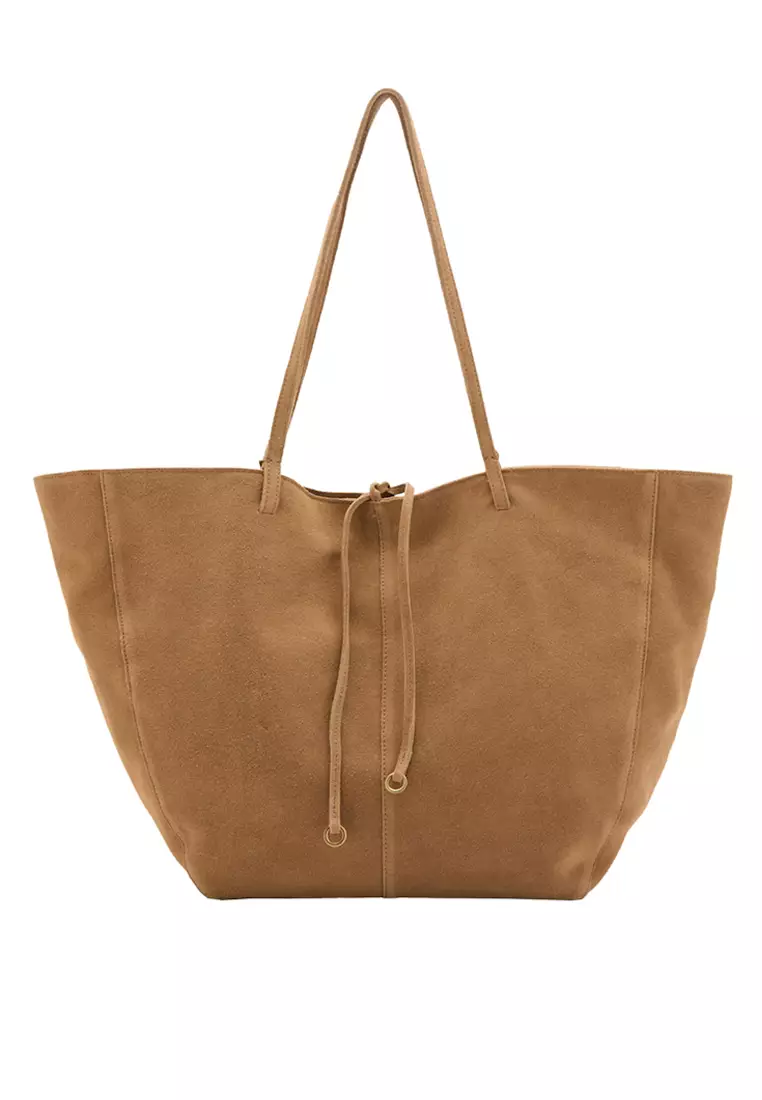 Suede Shopper Bag With Bow Closure