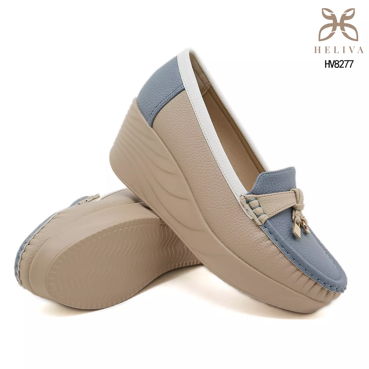 HELIVA AURETTA Premium Colorblock Tassel Wedge Loafers for Women HV8277
