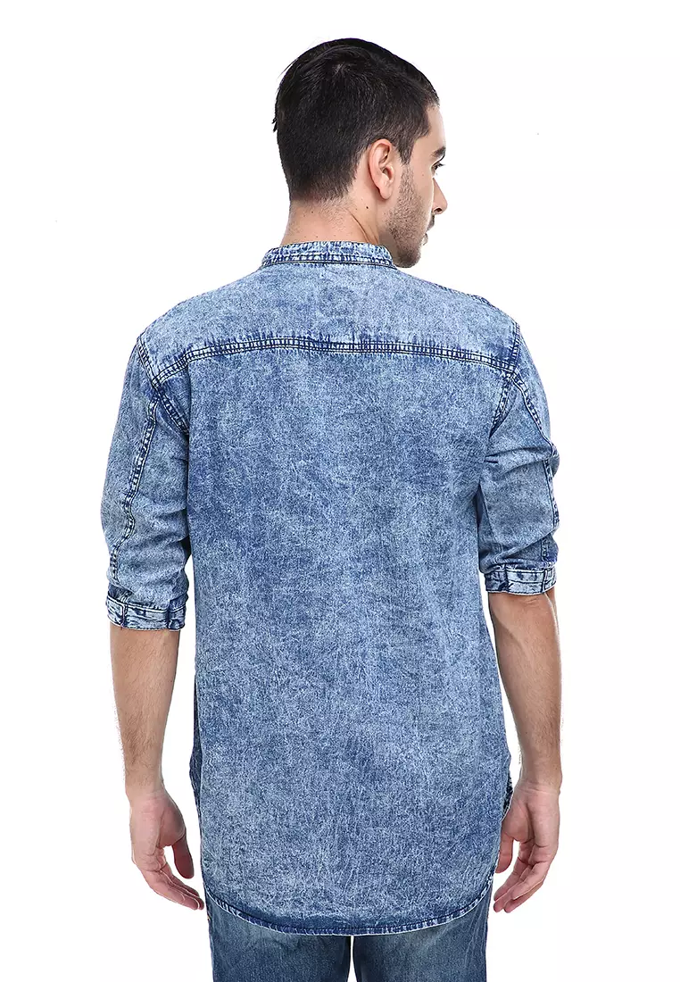 Dwan Shirt Kemeja Jeans Sandwash Pria Kasual Lengan Panjang Material Denim ORIGINAL - Sandwash Blue