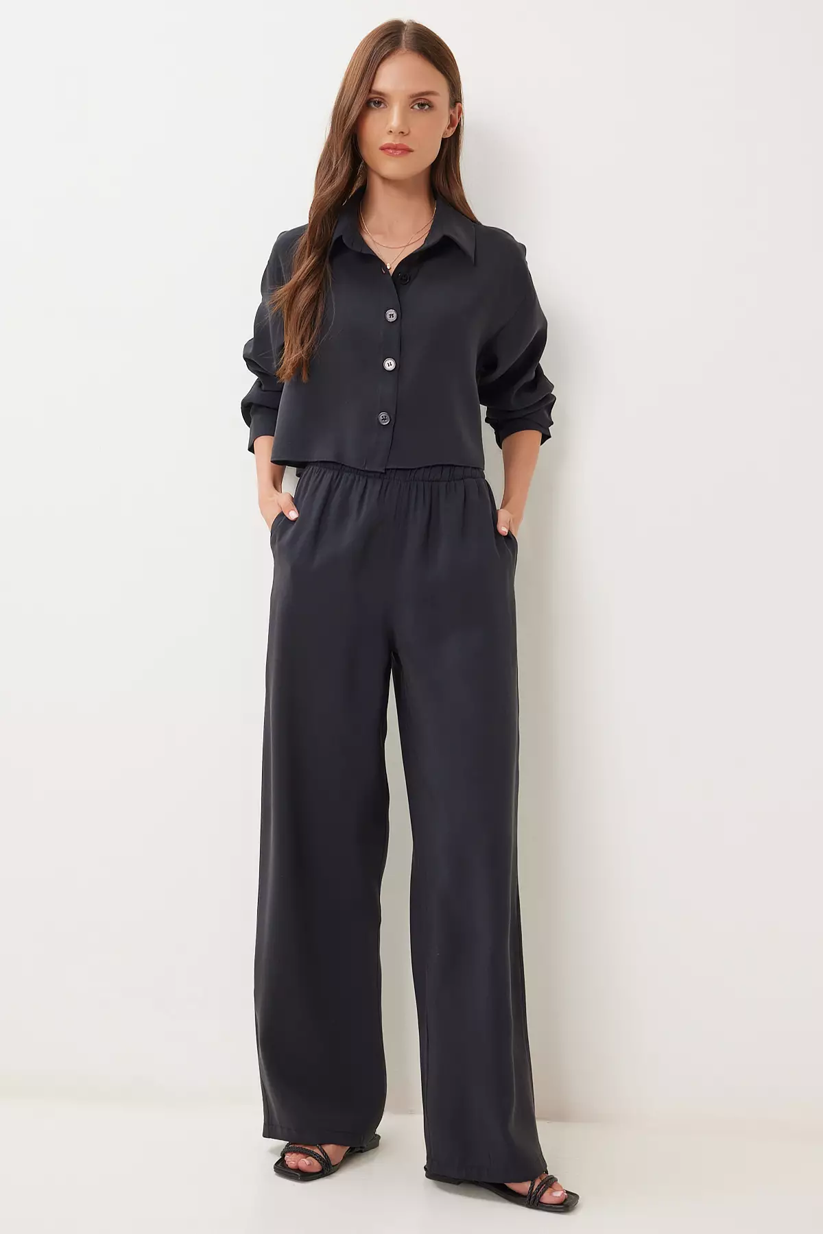 Women's Black Modal Shirt Pants Suit Bv00158