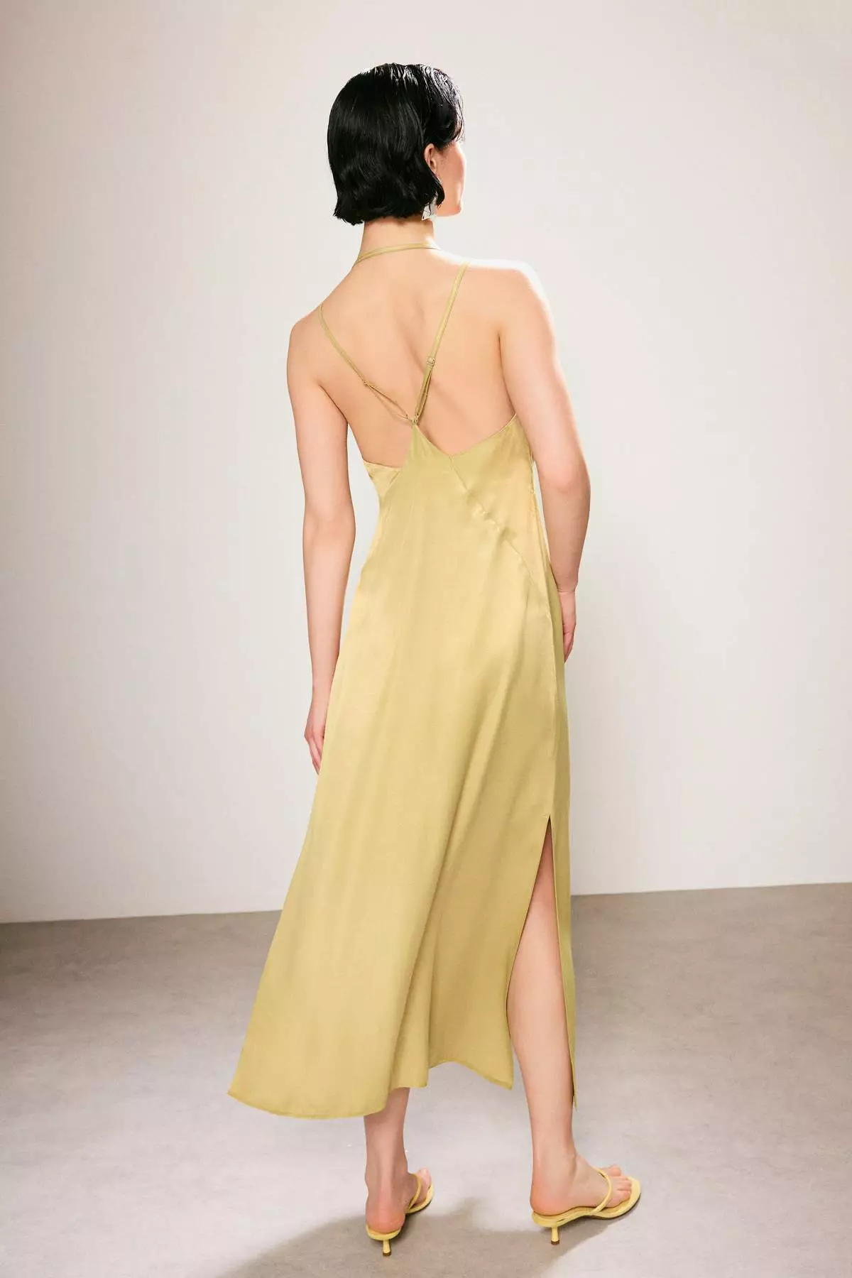 Trendyol Studio Oil Green Satin Maxi Woven Dress Twoss26El386