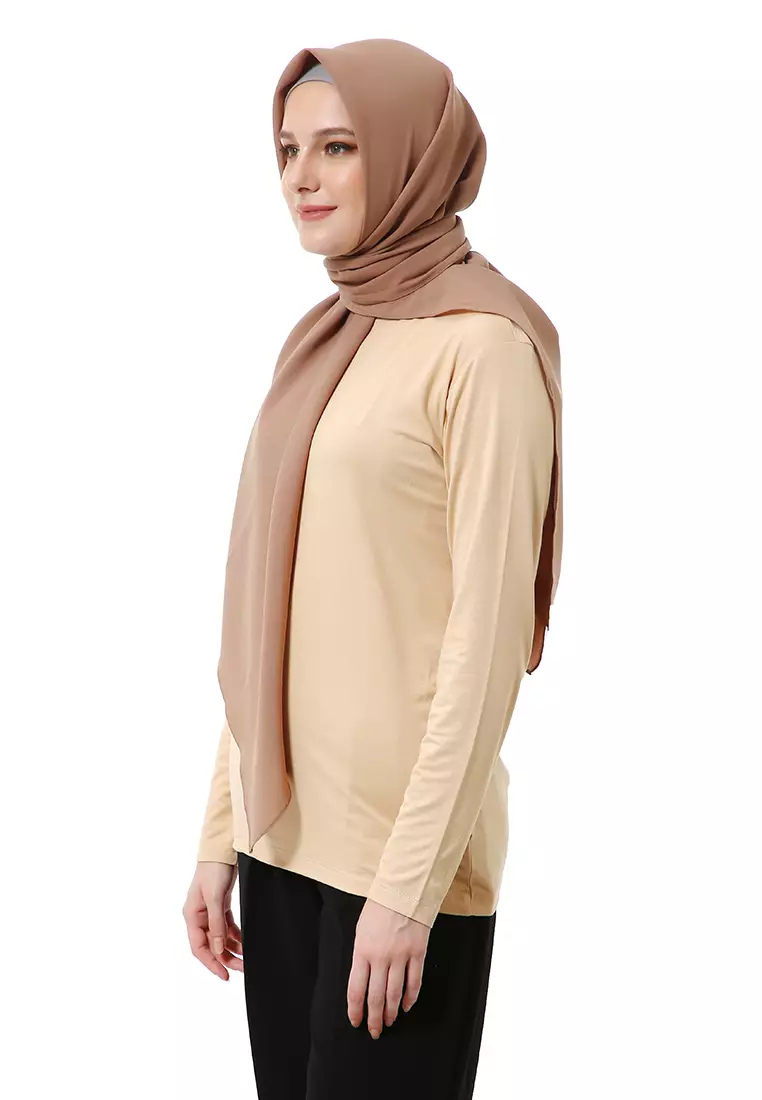 Afshin Jilbab Wanita Segiempat Motif Polos Premium Muslimah - Khaki