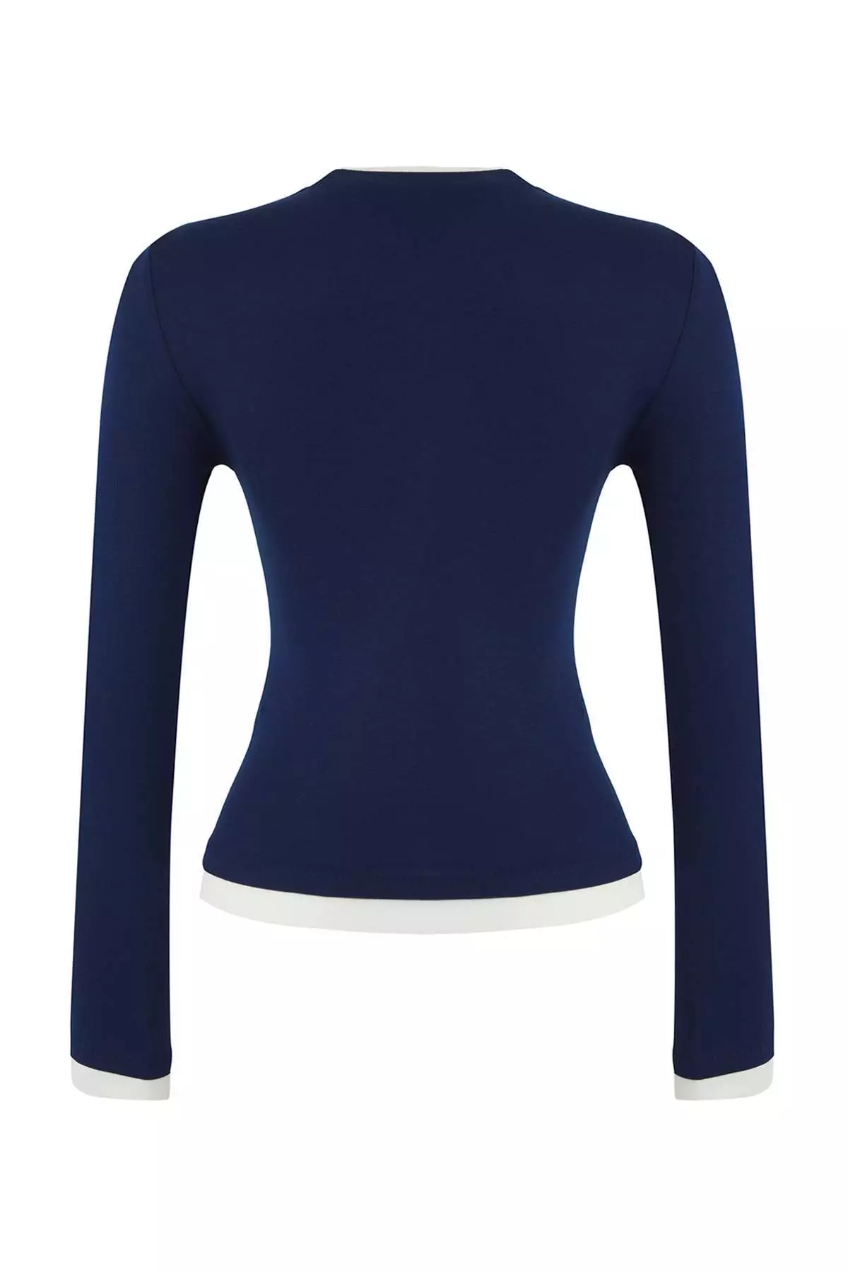 Navy Blue Color Block Fitted/Body-Smoothing Viscose/Soft Fabric Flexible Knitted Blouse Twoaw25Bz00114