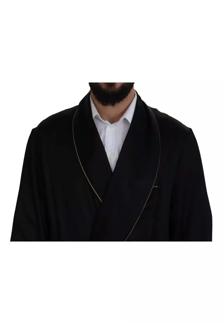 Buy Dolce & Gabbana Silk Satin Robe with Gold Piping Men 2025 Online ...