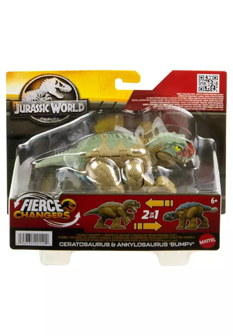 Mattel Jurassic World Fierce Changers 2-In-1 Dinosaur Action Figure, Double Danger Toy Transforms From Ankylosaurus Bumpy To Ceratosaurus In 11 Steps