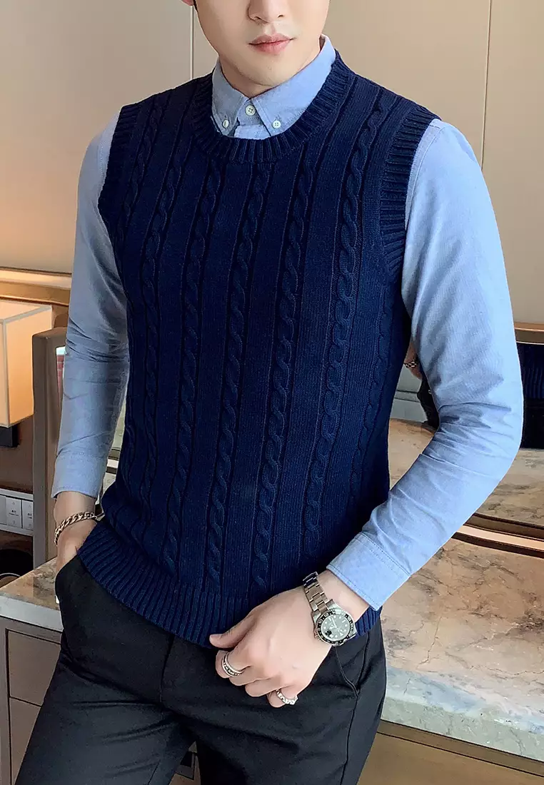 Round Neck Jacquard Knitted Vest XH1960