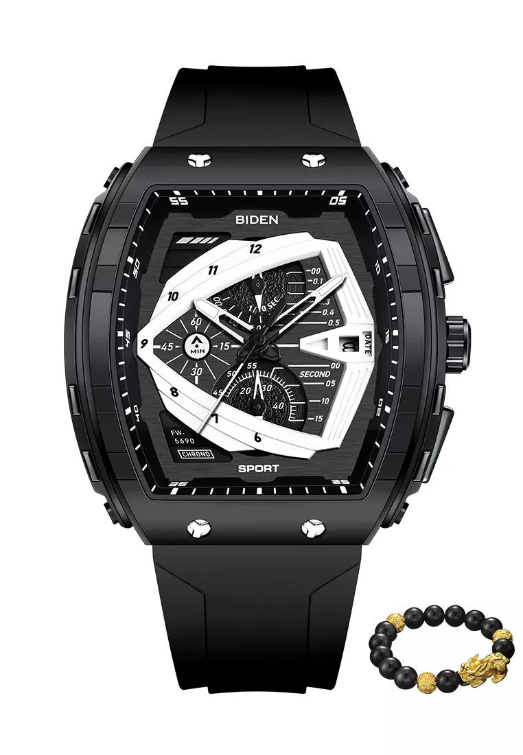 Jam Tangan Pria Original Olahraga Bercahaya Tali Silikon Jam Tangan Cowok Black silver