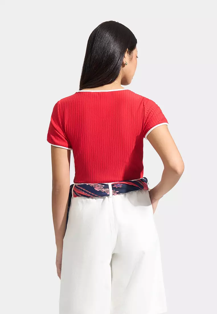 Square Neck Tee with Contrast Tipping