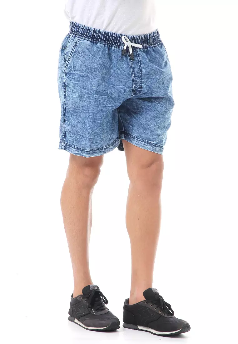 Grissham Celana Jeans Pendek Pria Short Pants Casual Material Denim ORIGINAL - Dark Blue Washed