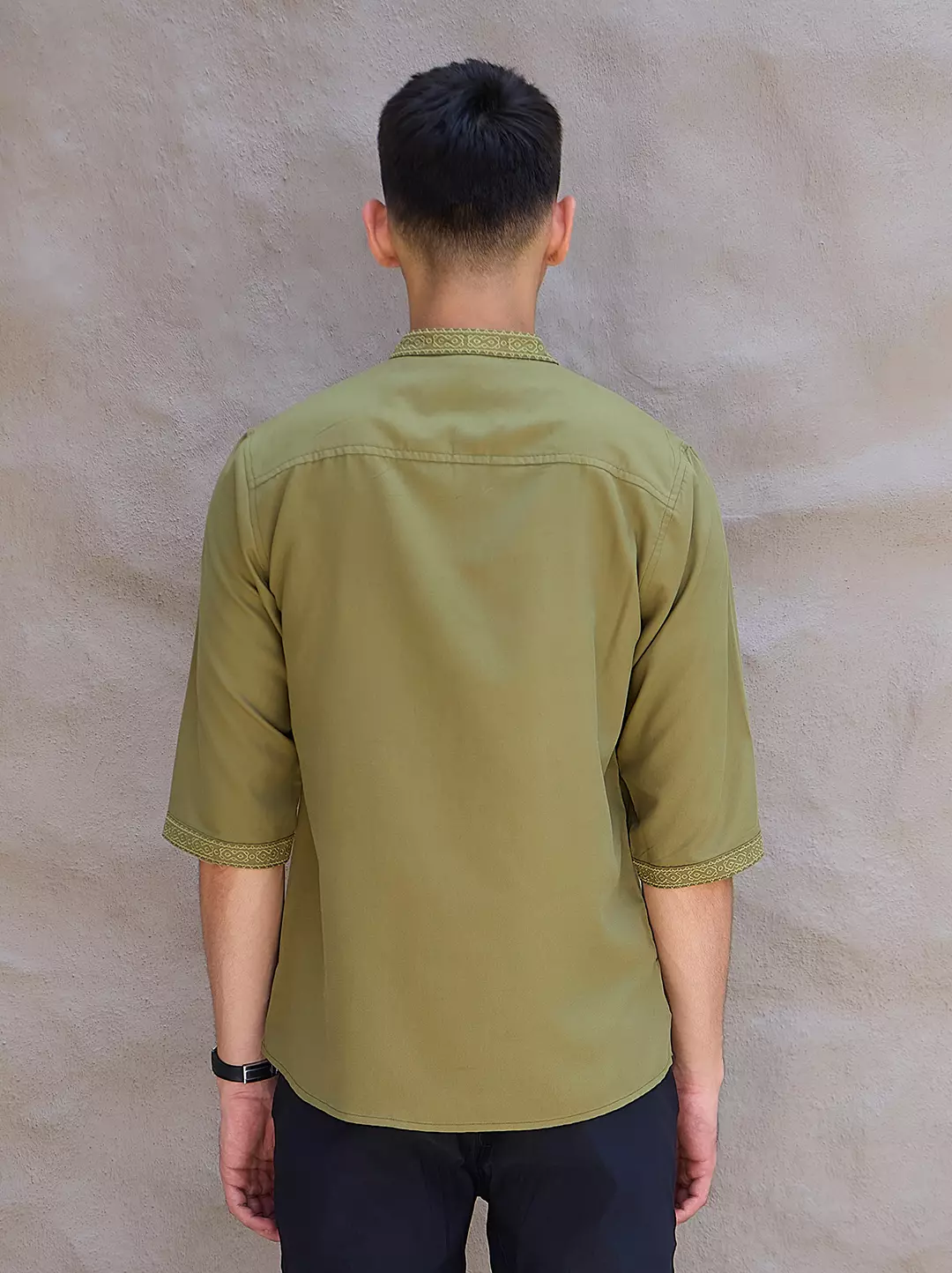 OXCON Kemeja koko Tangan 3/4 Bordir Hasbi Green