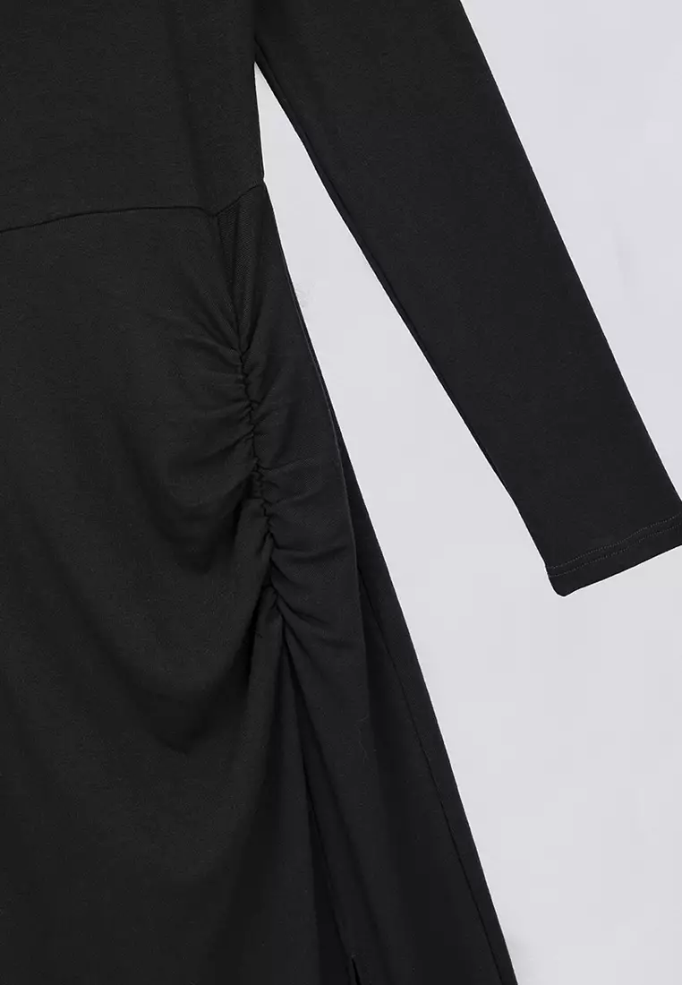 Square Neck Long Sleeves Midi Dress