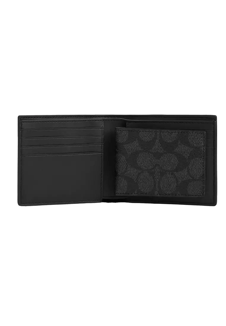 Men's 3 In 1 Wallet In Signature Canvas Charcoal/Black PRINT VARIES CW380