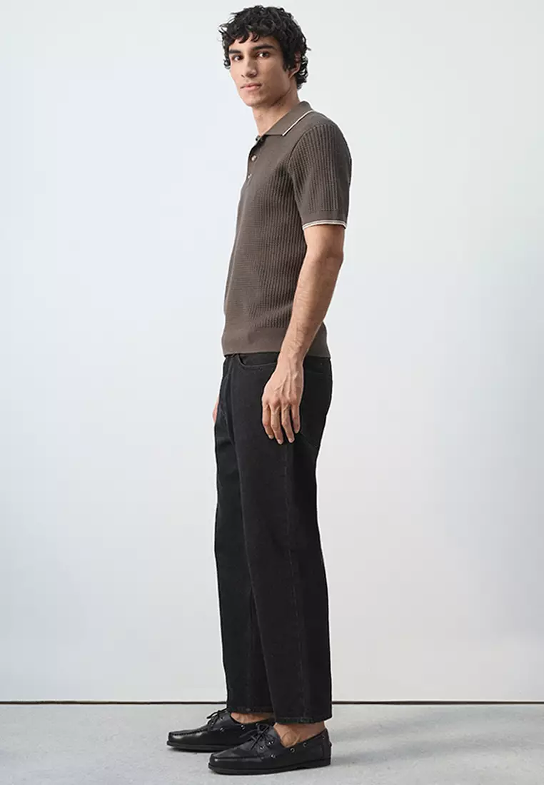 Fine-Knit Herringbone Polo Shirt