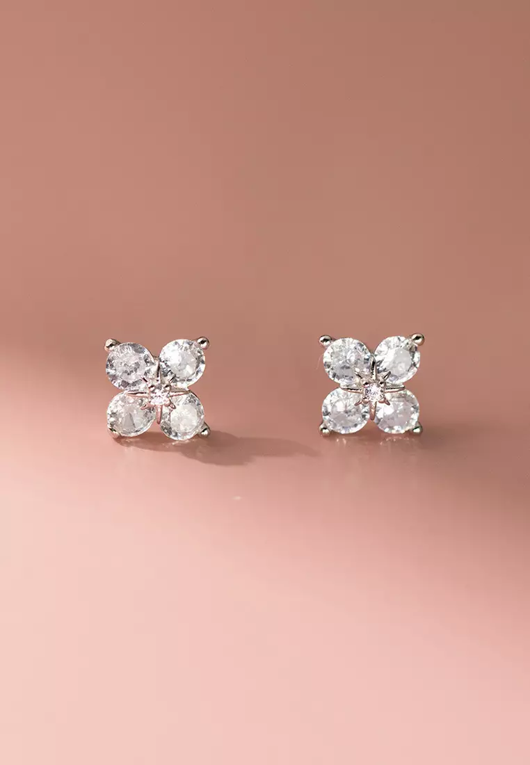 925 Silver Zircon Floral Earrings JW AR-M05402