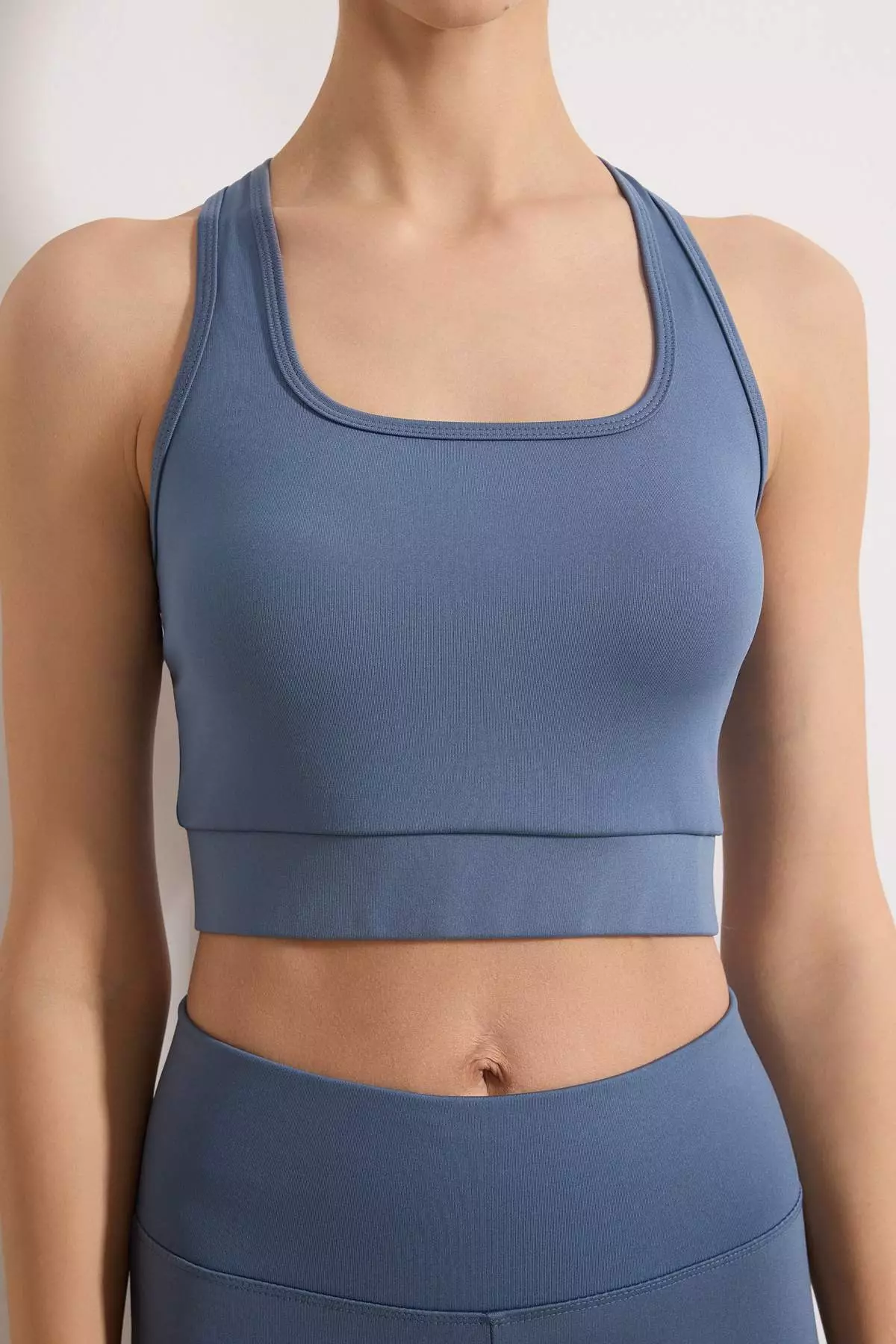 Dull Blue Supportive/Shaping Back Detail Thick Strap Knitted Sports Bra Twoss22Ss4