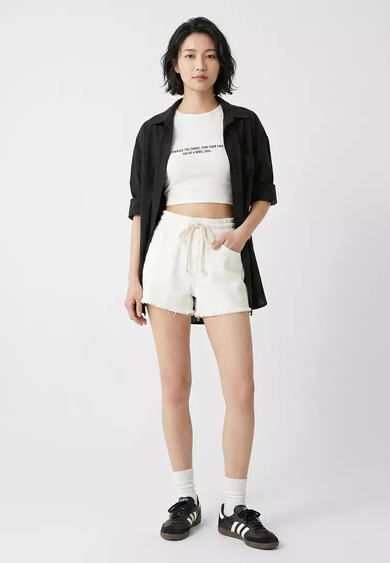 White High Waist Tie Mini Denim Shorts Twoss25Sr00156