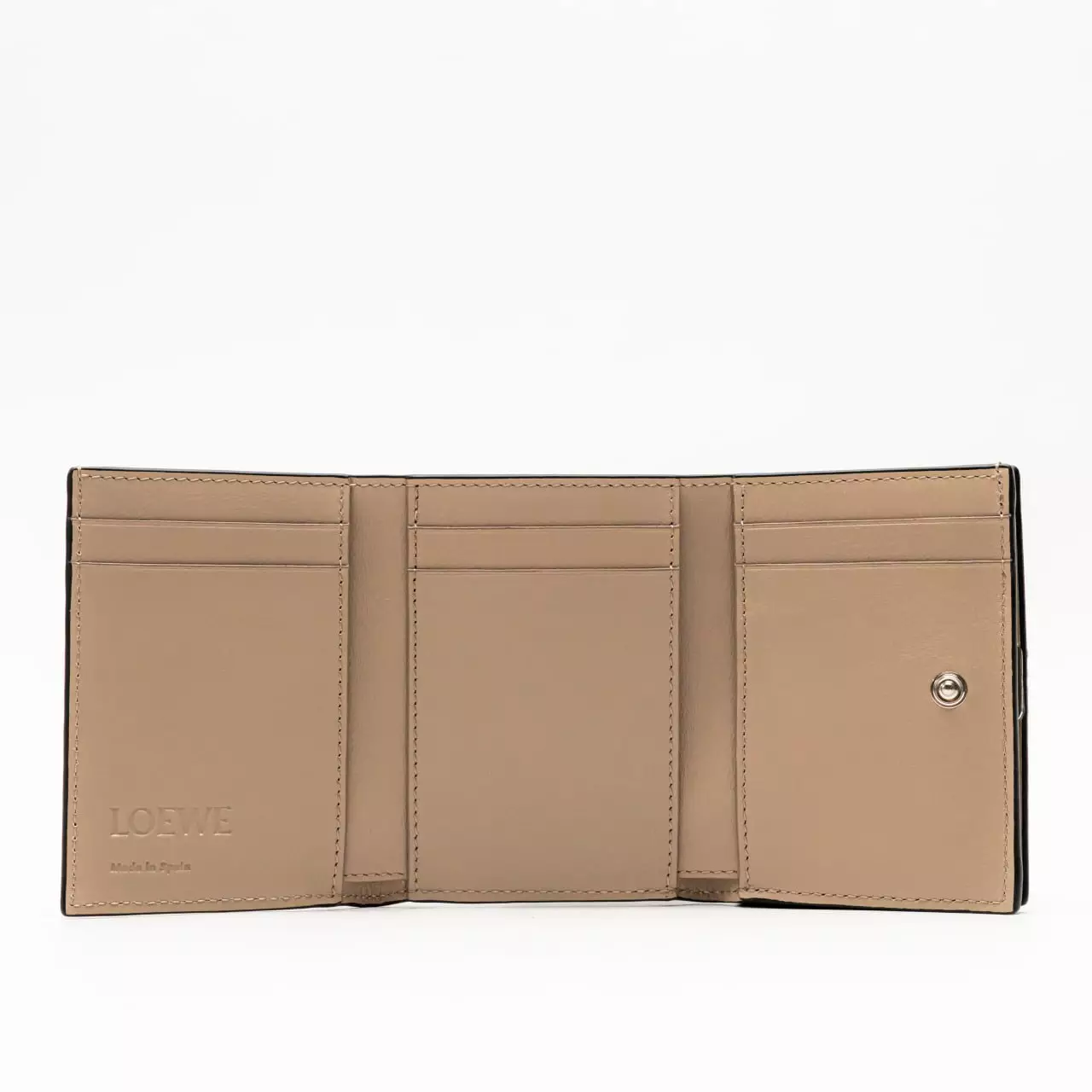 Anagram Pebble Grained Calfskin Trifold Wallet Sand