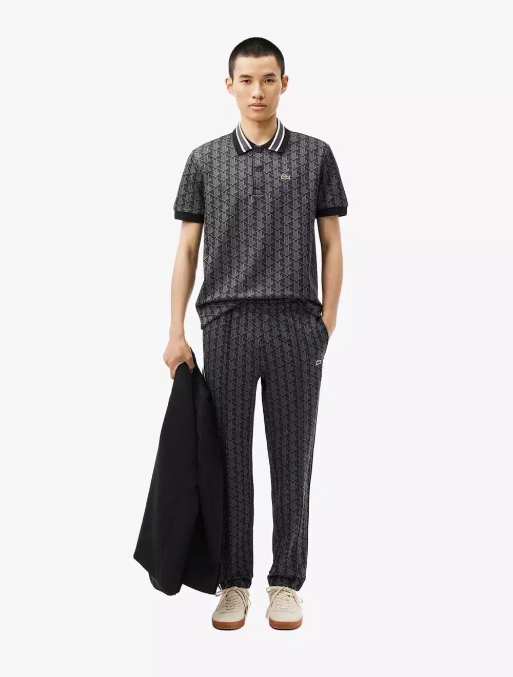 Classic Fit Contrast Collar Monogram Motif Polo Shirt - Black