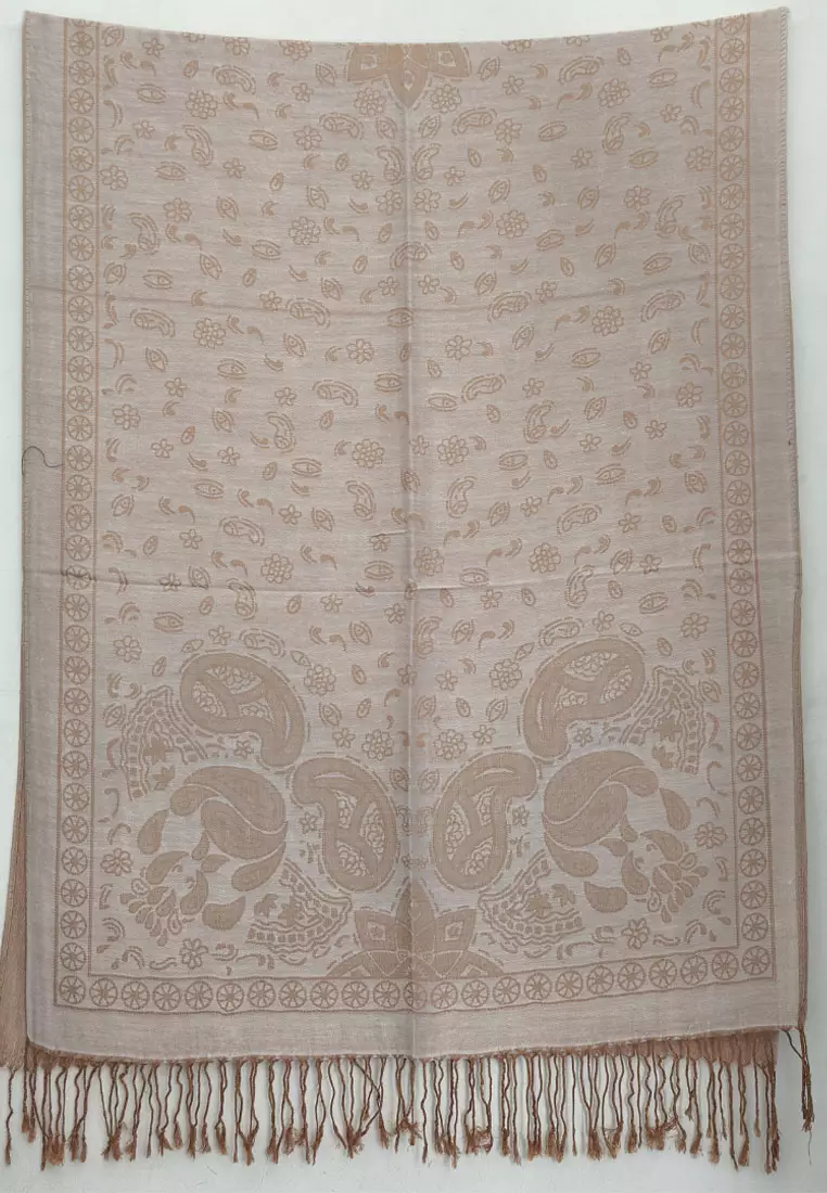 Reversible Viscose Paisley Pattern Skull Pashmina Shawl Syal Wanita Gold