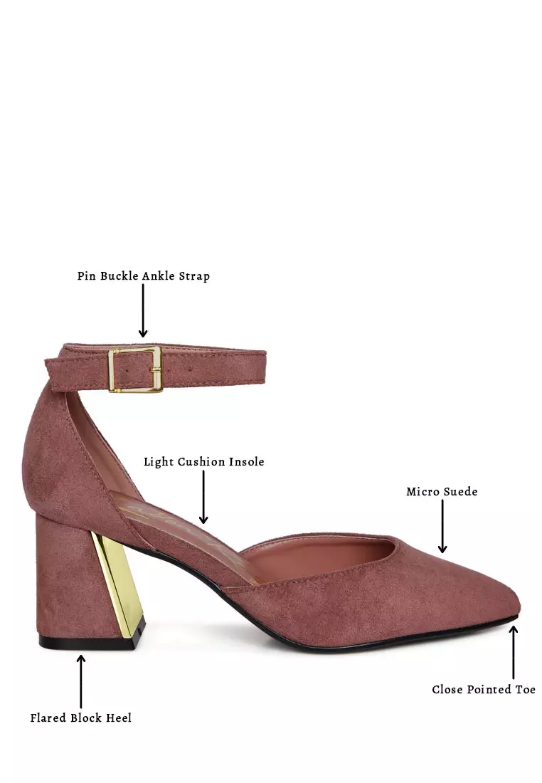 Sandal Bertumit Sudut Aksen Metalik Blush