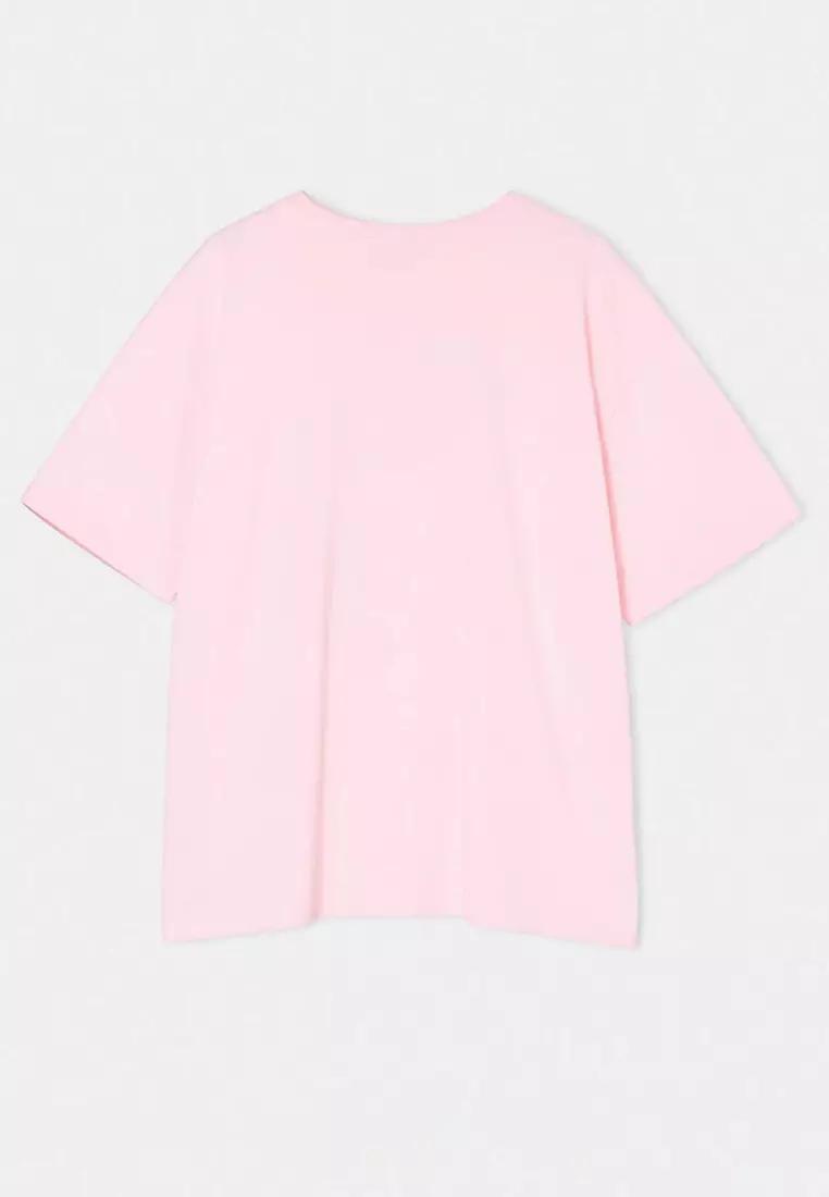 Light Pink Wide Fit Crew Neck Printed 100% Cotton Knitted T-Shirt Tbbss23Ah00131