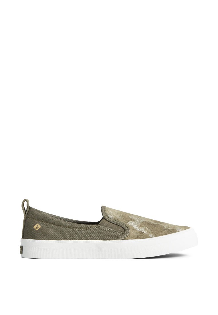 Sperry Women's Crest Twin Gore Leather Camo Slip-On Sneaker - Olive (STS86904)