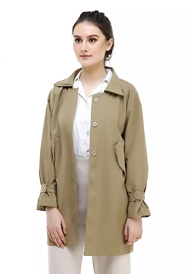 Qemsya Blazer Wanita Four Botton Casual Material Baby Canvas ORIGINAL - Cream