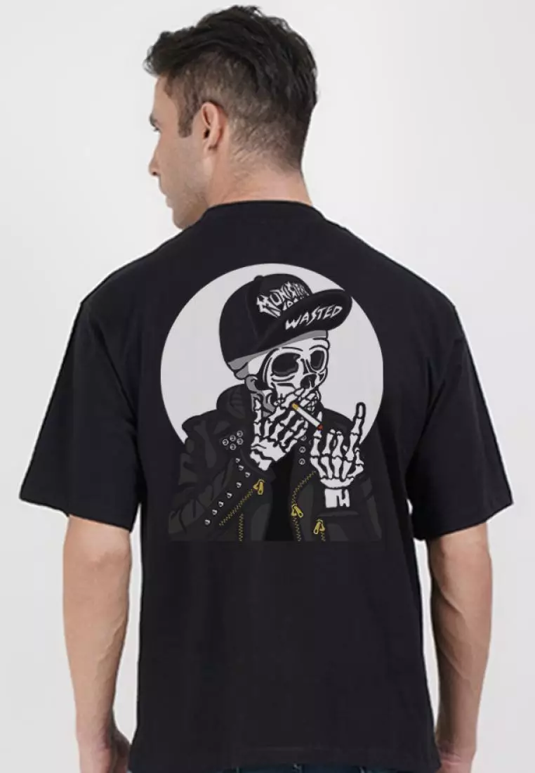 Oversized Skull Punk Black Cotton Short Sleeve Essential T-Shirt