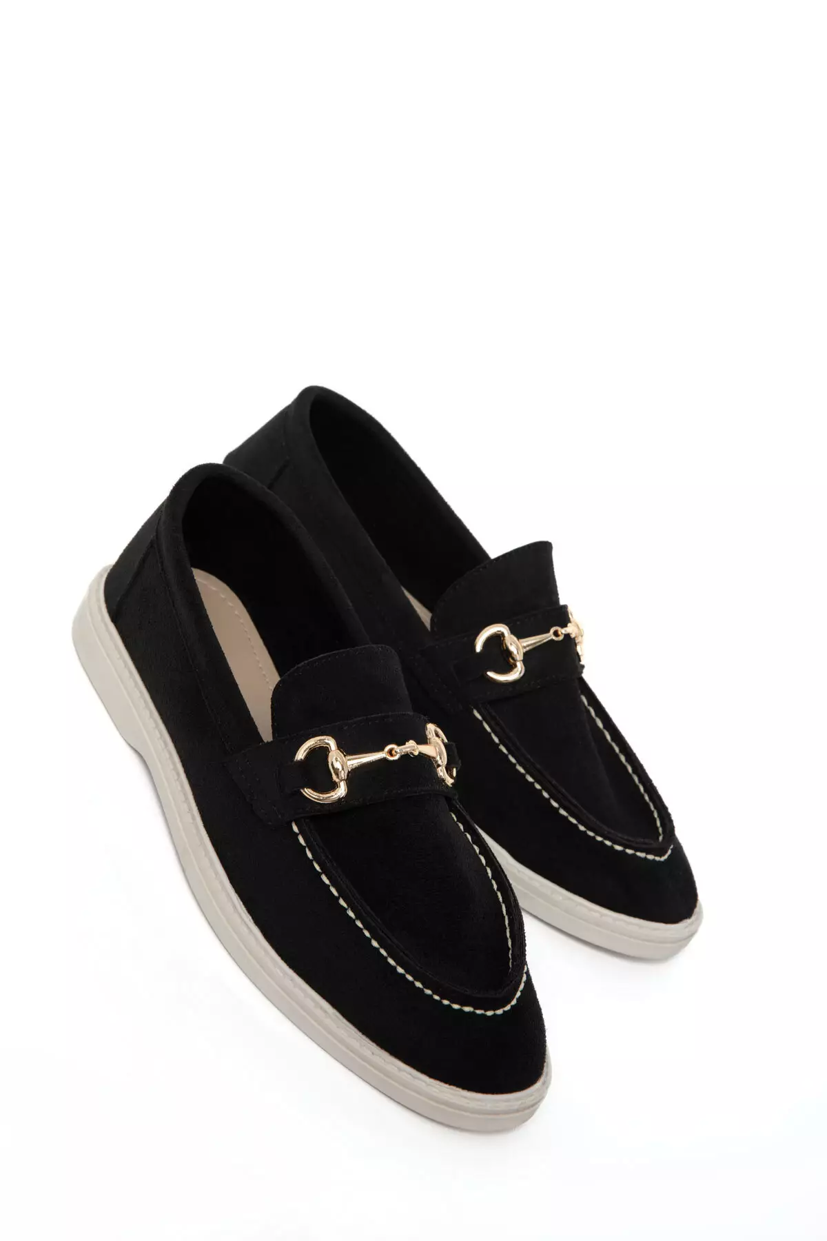 Black Suede Women'S Loafer Shoes 21048