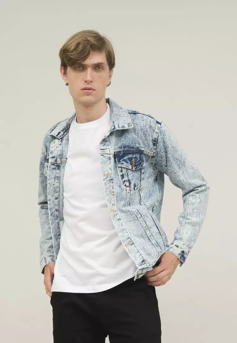 Houseofcuff Jaket Jeans Pria Polos Tebal Dilan Jaket Denim Biru Pudar