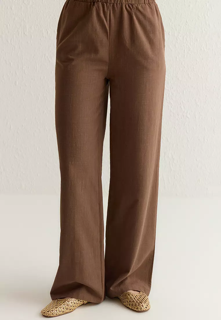 Bow Blouse and Wide Leg Trousers Woven Top Bottom Set