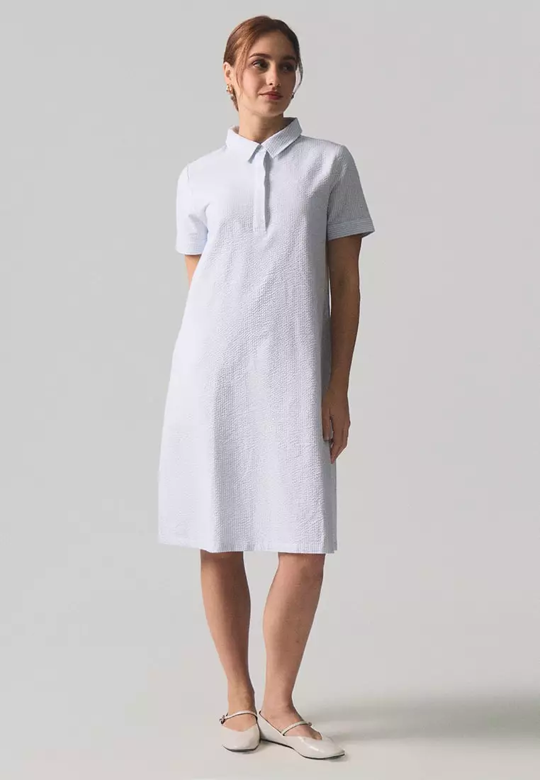 Seersucker Half Placket Dress