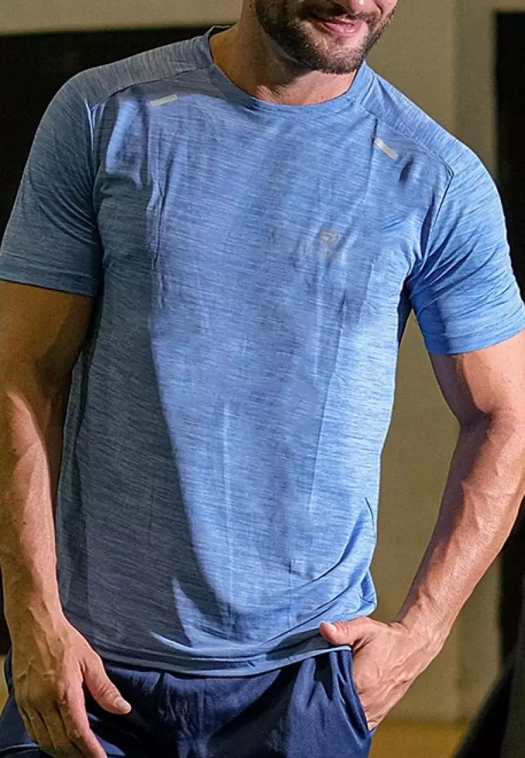 Fitwear - Kaos Olahraga Running Pria JOSEPH REFLECTIVE STRIPE - HEATHER BLUE