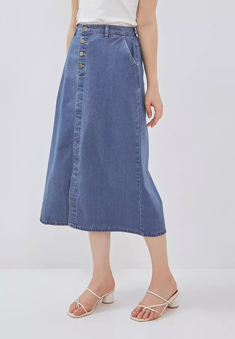 Osella Sadie Buttoned-Up Midi Skirt 21875011A1 | Rok Denim Wanita