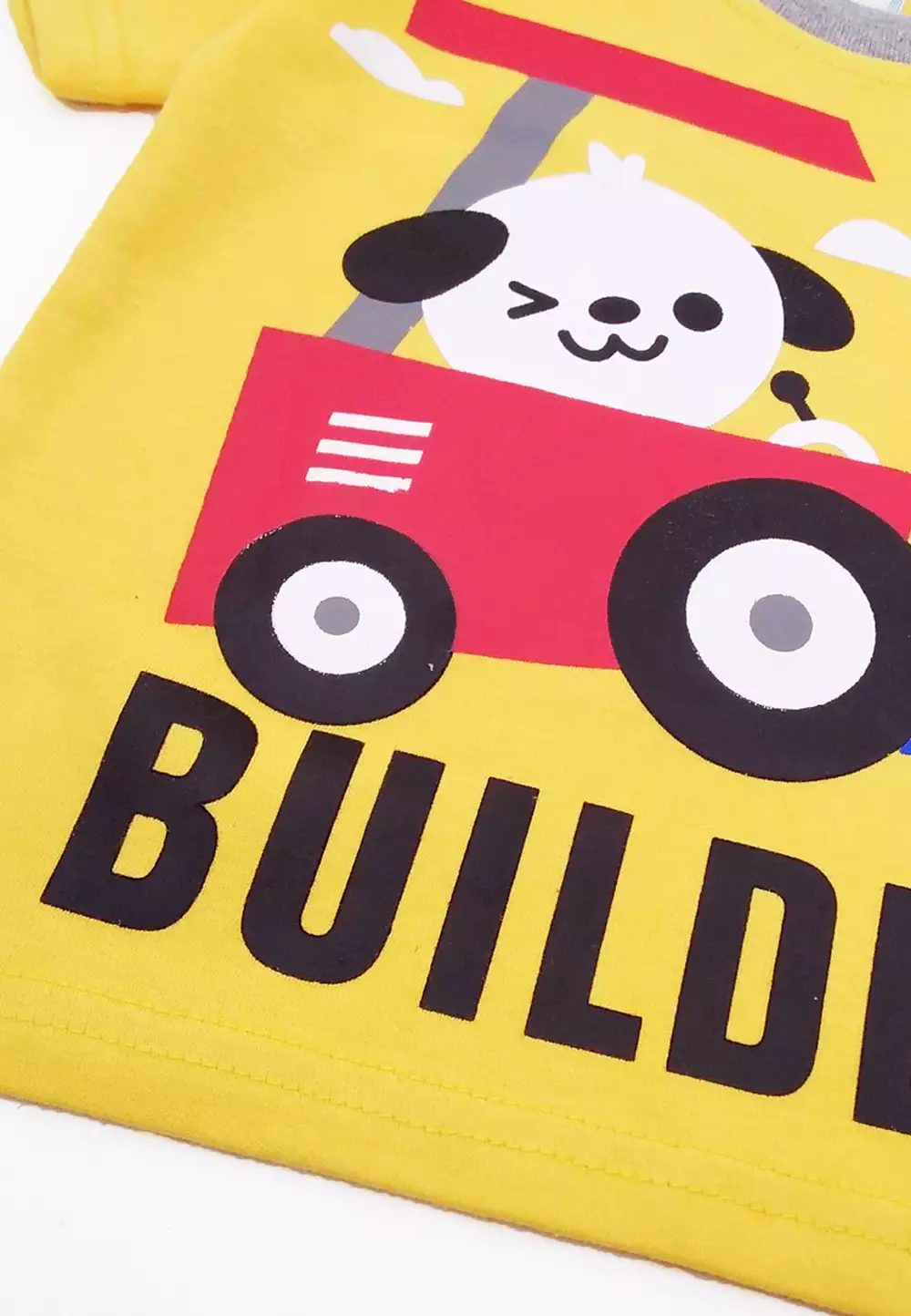 Wakakids Setelan Bayi Laki Laki Baju Lengan Pendek Anak Usia 6 Bulan Hingga 12 Bulan Set Celana Jeans Motif Tractor 3024 Kuning