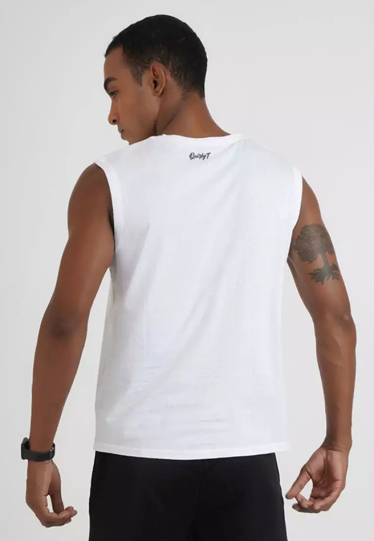 甜甜圈杠铃图案白色棉质无袖健身/训练背心