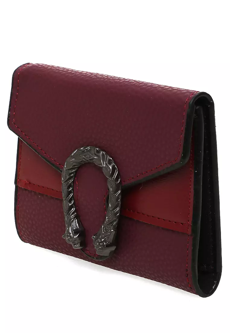 Fecesa Dompet Wanita Mini Wallet Purses Casual Large Storage Material Kulit Leather ORIGINAL - Maroon