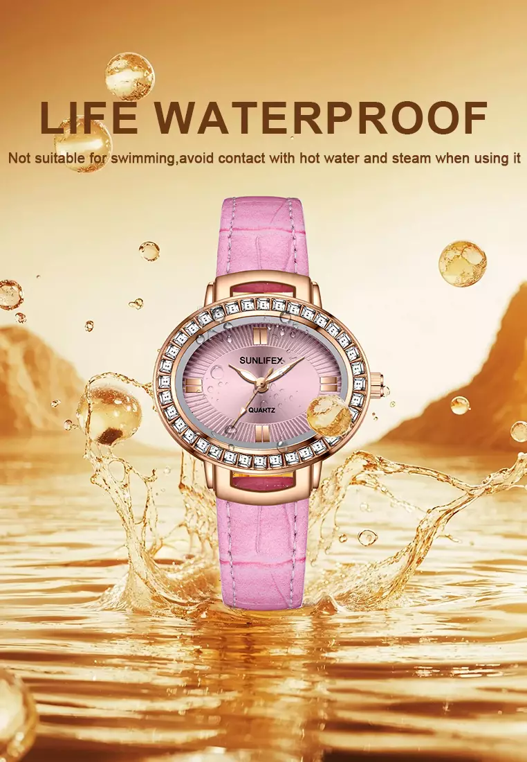 Jam Tangan Wanita Original Korea Kuarsa Antik Tali Kulit Kasual Oval Jam Tangan Cewek E052 pink