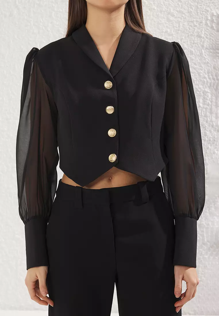 Transparent Sleeves Crop Jacket