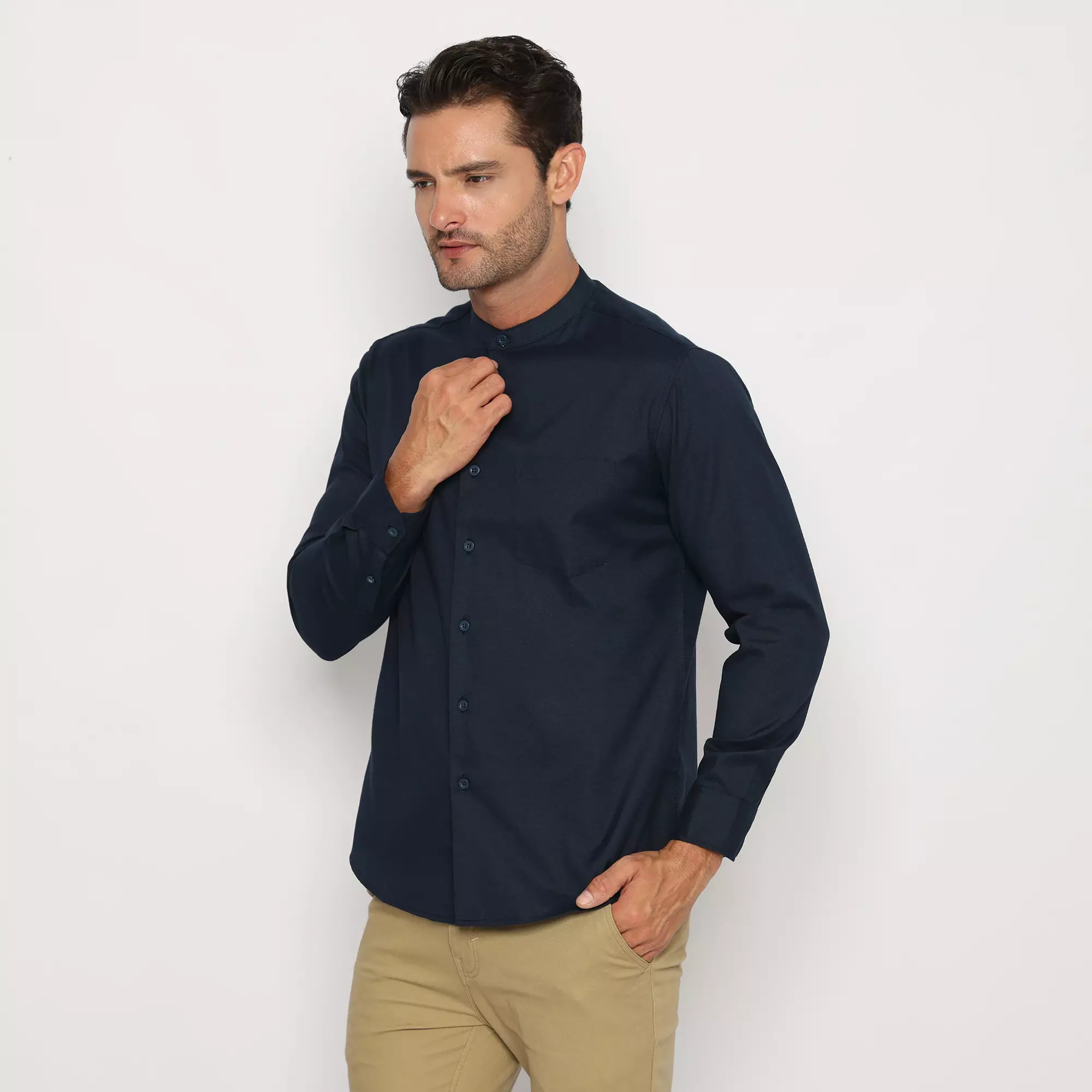 Platini Kemeja Pria Koko Shanghai Lengan Panjang Katun Oxford Navy 22030