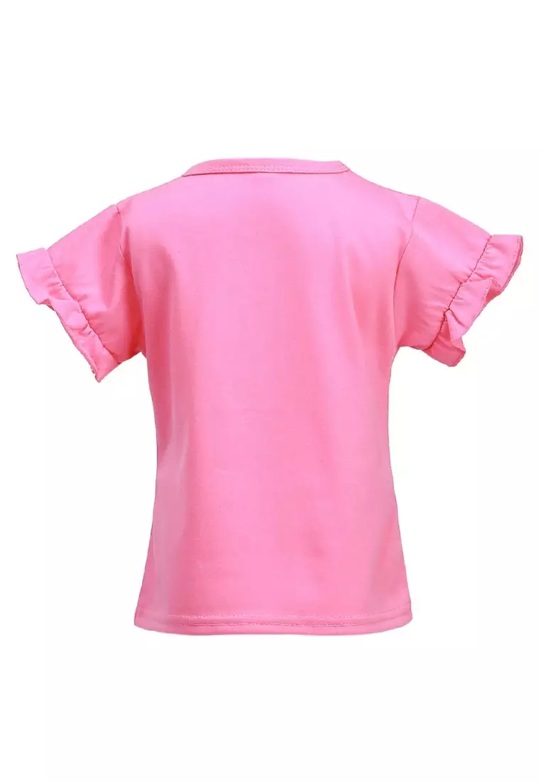 Chevelle Kaos Anak Perempuan Lengan Terompet Ruffle Tee Motif Bunga Material Cotton ORIGINAL - Pink
