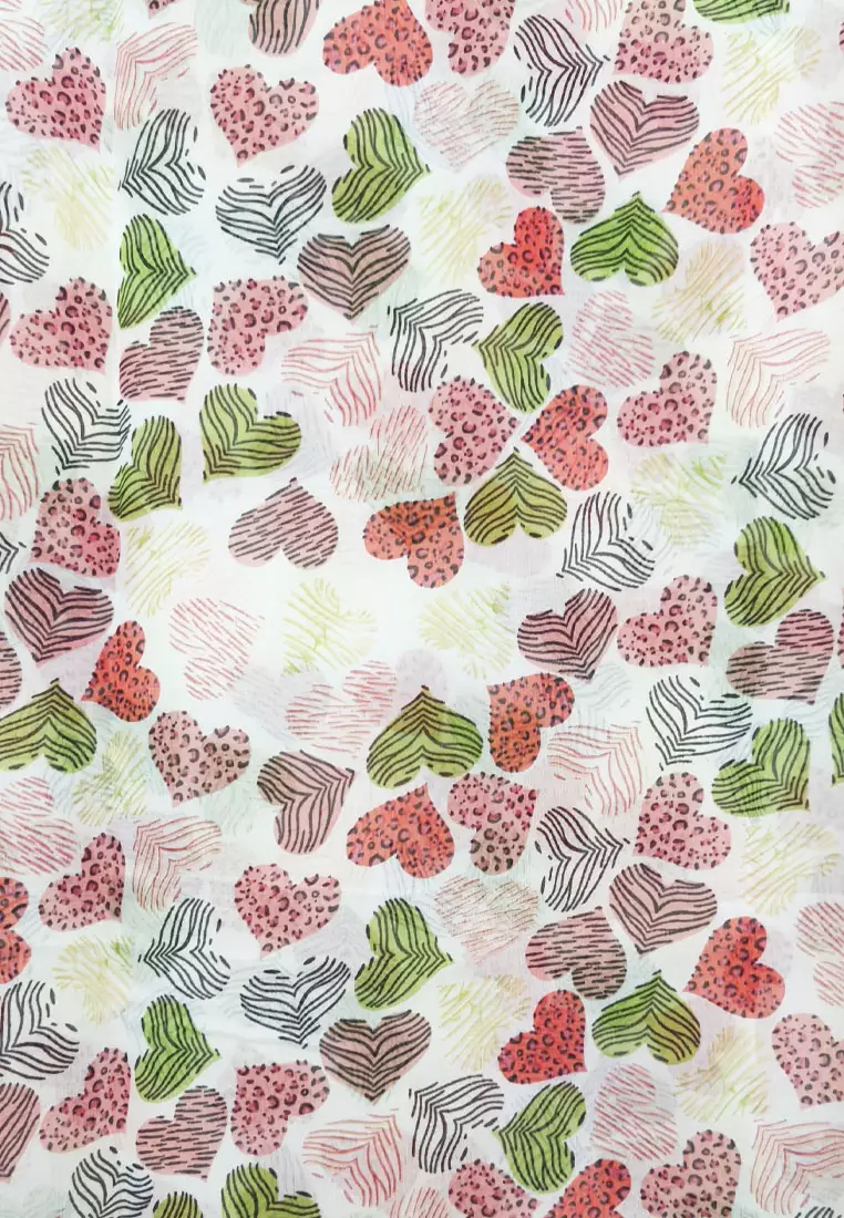 Aksesoris Wanita Printed Rose Hearts Scarf White, Pink & Multi