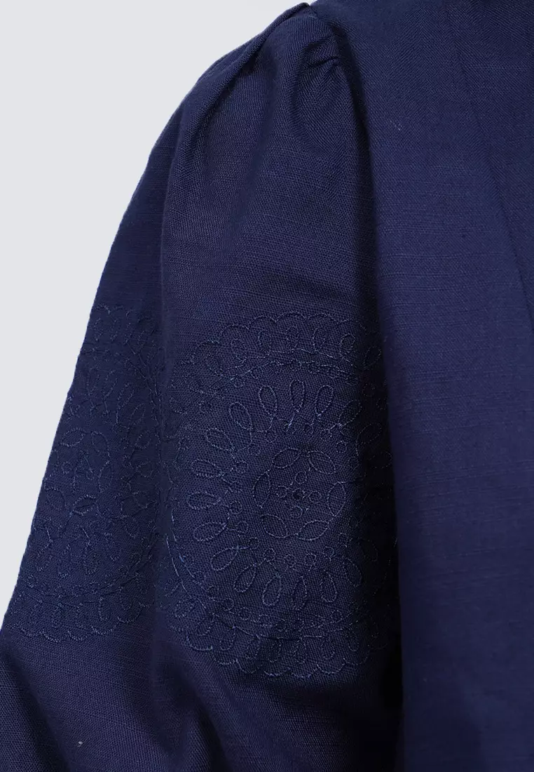 Puff Sleeves Midi Dress DARK BLUE