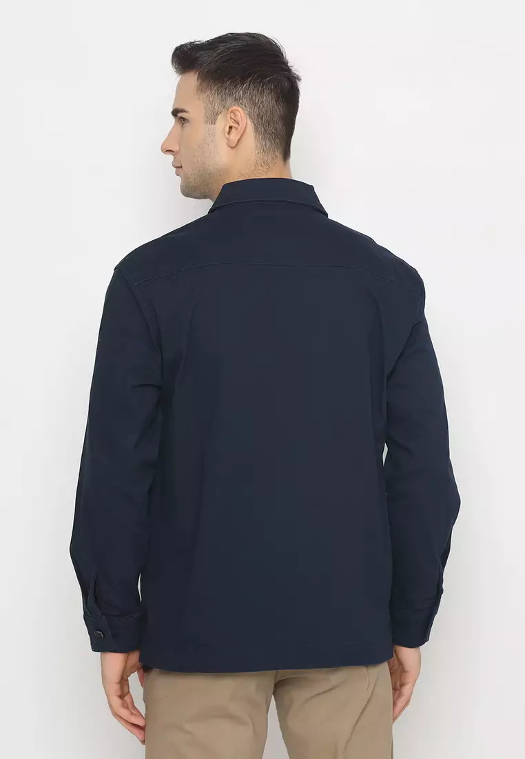 POLICE Kemeja Polos Semi Jaket Navy Regular Fit Lengan Panjang Pria