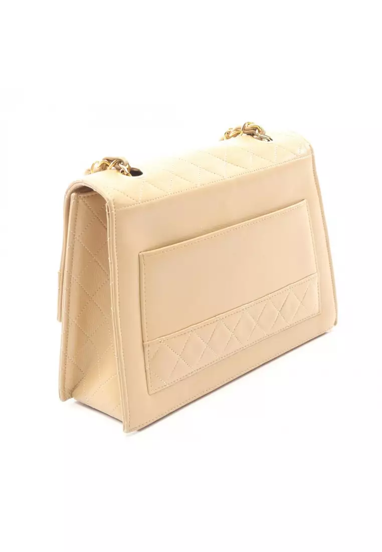 Pre-Loved Chanel matelasse vintage chain shoulder bag lambskin beige vintage