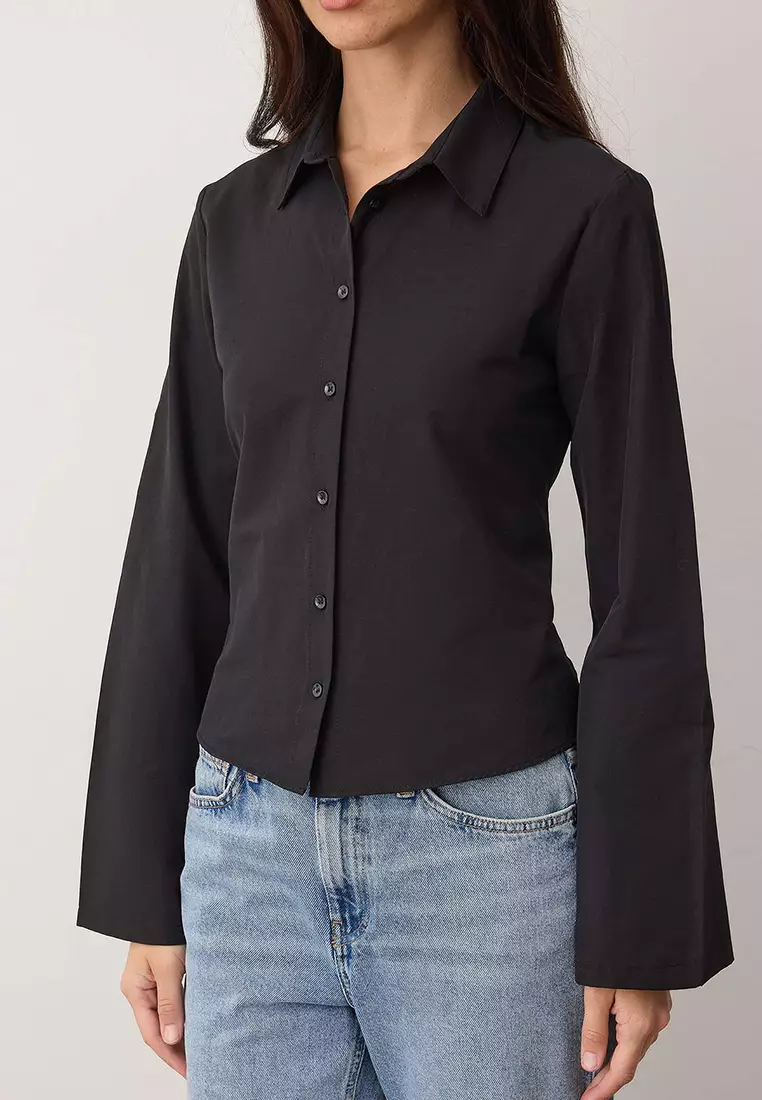 Black Corset Detailed Fitted Waist Shirt Twoaw26Go55