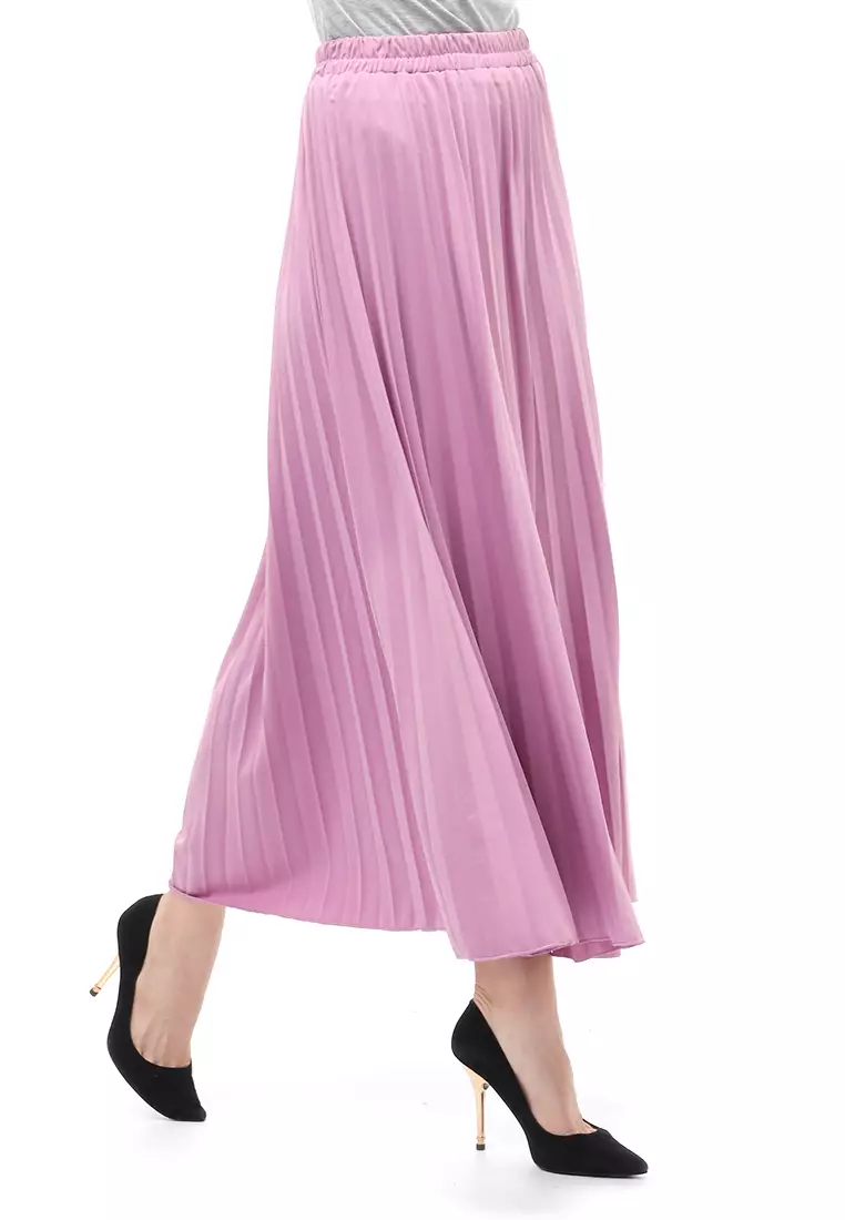 Skirt Plisket Bawahan Wanita Motif Polos Relaxed Fit - Lavender
