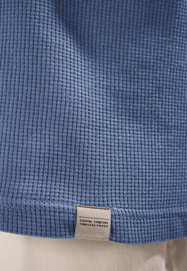 Indigo Oversize/Wide Cut Color Block Textured T-Shirt TMNSS25TS00065