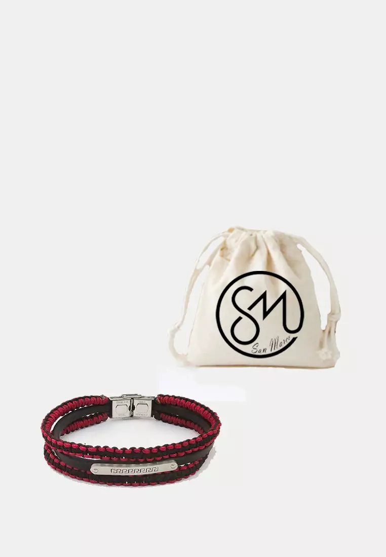 Aksesoris Pria  Wave Design Premium Stainless Steel Multistrand Bracelet Silver,Black & Red